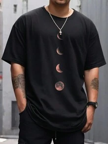 Manfinity Homme Men Plus Size Simple Earth Graphic Printed Round Neck Casual Short Sleeve T-Shirt, For Going Out