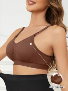 SHEIN Solid Color Maternity Breastfeeding Bra With Ruffles