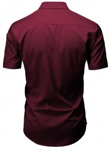 NITAGUT Men's Lightweight, Breathable Casual Solid Color Satin Short Sleeve Shirt, Summer - Burgundy - View 2