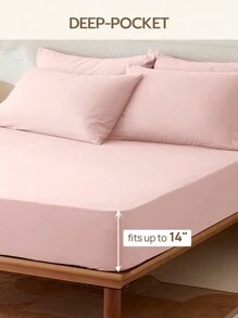 1 件超柔软纯色床笠，轻盈如云朵般的感觉床上用品，14 英寸/35 厘米深口袋，适合所有尺寸的床 - 单人床、双人床、特大号床、大号床单 - 淺粉色 - 查看 3
