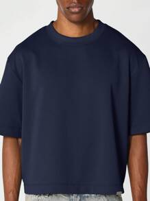 SUMWON Camiseta esencial premium ajustada y de peso pesado - Azul Marino - Ver 6