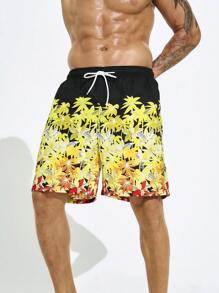 Manfinity Men Printed Drawstring Casual Beach Shorts For Vacation