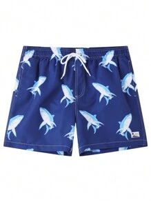 Manfinity KASUA Men Fashionable Whale Printed Loose Drawstring Summer Beach Shorts