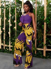 Zolique 女士紫色吊带上衣+印花长裤两件套 - 紫色 - 查看 3