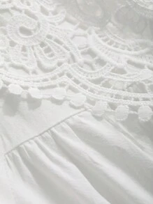 FRIFUL Women Summer Elegant Solid Color Shirt With Lace Collar, Short Puff Sleeve And Tie-Up Front,Ruffle