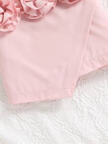 SHEIN Baby Girl Sweet Plain Button-Up Top With 3D Floral Detail And Asymmetrical Skirt, Elegant, Cute And Fashionable For Summer - Multicolor - View 3