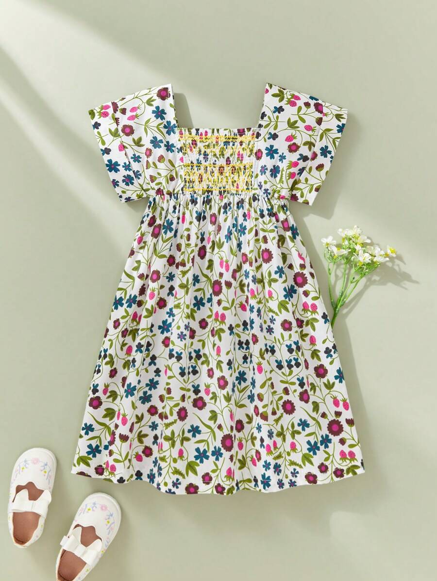 SHEIN 鄉村風格少女可愛刺繡圍裙連衣裙 - 白色 - 查看 1