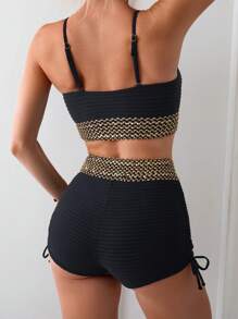 SHEIN Swim Summer Beach Women Vacation Splice Woven Strap Simple And Fashionable Bikini Set With Separable Bikini Set