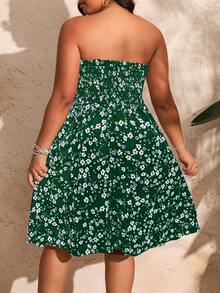 SHEIN Holidaya Plus Size Women Floral Print Strapless Dress - Multicolor - View 2
