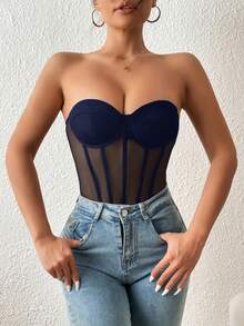 SHEIN BAE Body d'été sans bretelles à la mode pour femmes - bleu indigo - Voir 7