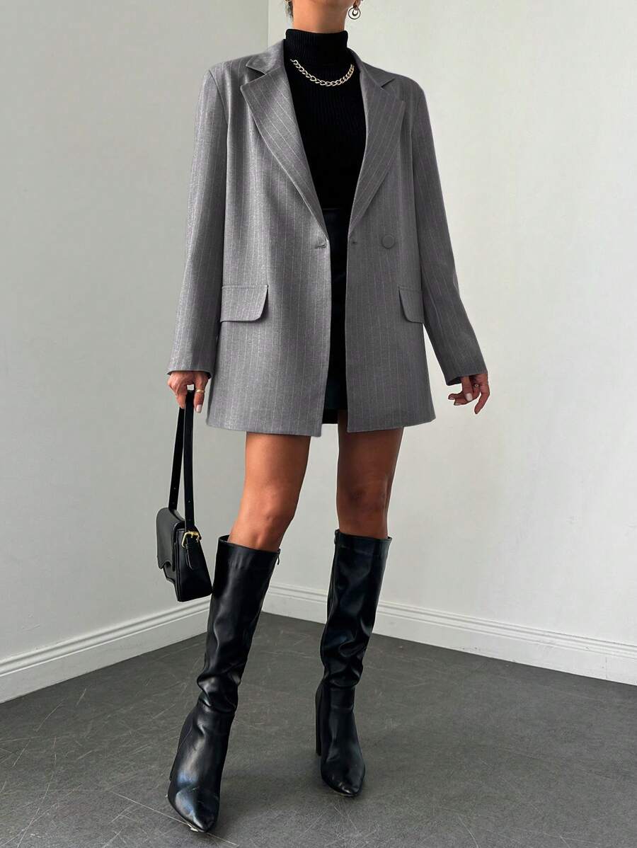 EURMUSE Ladies" Simple Daily Oversized Suit Jacket - Grey - View 1