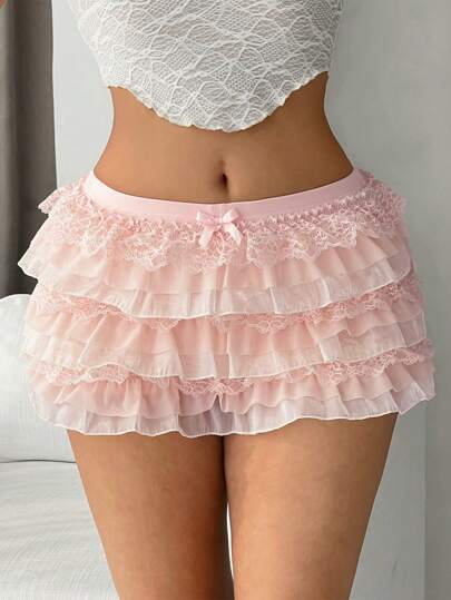 Sweetina 多層蕾絲拼接蛋糕底低腰超短褲