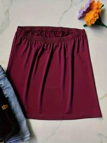 INAWLY Plus Size Women Fashion Solid Color Elastic Tube Top - Burgundy - View 2