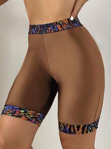 SHEIN Swim Women Color Block Bikini Bottoms For Swimming And Vacation (Random Pattern) Summer - Brown - View 1