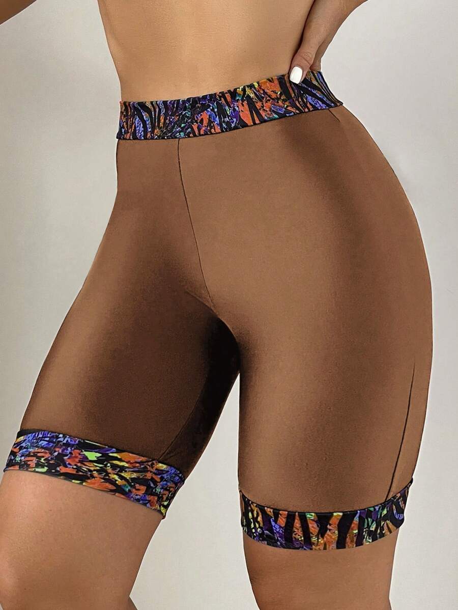 SHEIN Swim Women Color Block Bikini Bottoms For Swimming And Vacation (Random Pattern) Summer - Brown - View 1