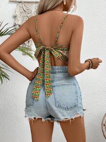 Breezaya Women Summer Vacation Style Floral Print Asymmetrical Hem Cami Top Graphic Tees Women Tops