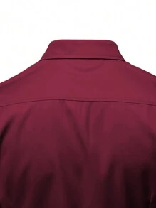 NITAGUT Men's Lightweight, Breathable Casual Solid Color Satin Short Sleeve Shirt, Summer - Burgundy - View 3