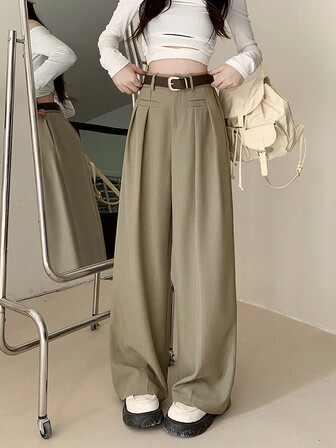 松紧腰带褶饰简约休闲西装裤