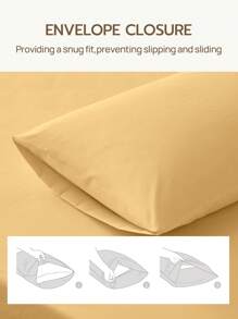 HONEY MOON 2pcs Soft & Breathable Solid Color Pillowcase, Envelope Closure, Wrinkle Resistant, No Filling - Fits T/F/Q/K Size Home & Dorm, OEKO-TEX Certified, Light Yellow - Buff Yellow - View 6
