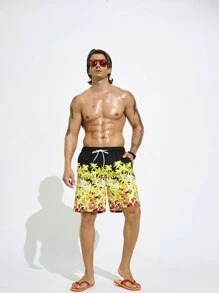 Manfinity Men Printed Drawstring Casual Beach Shorts For Vacation