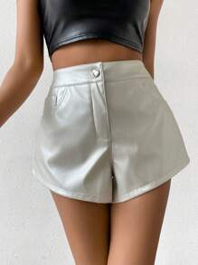 Zolique Women Summer Fashionable Casual Short Leather Shorts - Silver - View 1