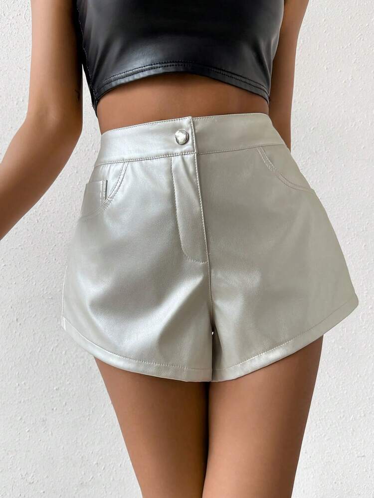 Women Summer Fashionable Casual Short Leather Shorts