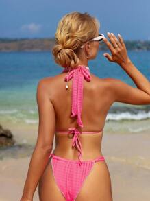 SHEIN Swim Women Fashion Solid Color Bikini Swimwear Set Summer