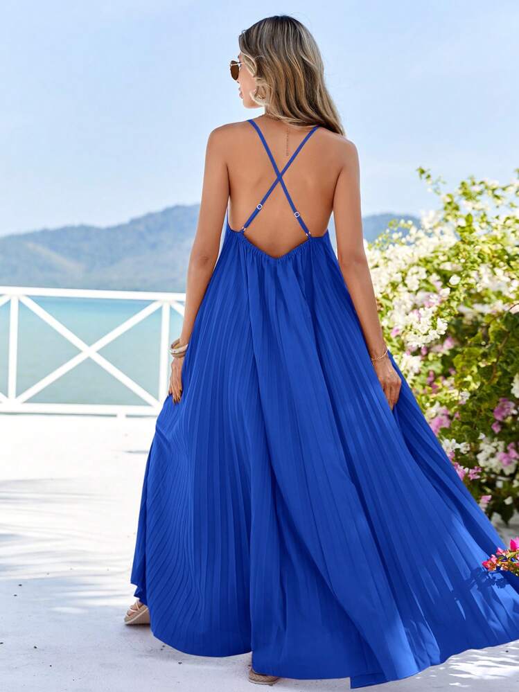 Vivid Eden 女性用シンプルカジュアルルーズプリーツバックレス