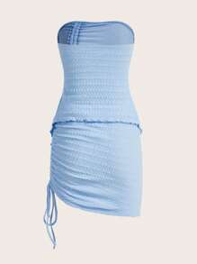 SHEIN ICON Women's Strapless Side Slit Top And Skirt Set - Baby Blue - View 2