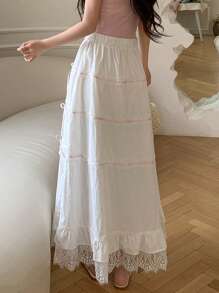 DAZY Women Lace Decorated Skirt With Bow,Ruffle - White - View 7