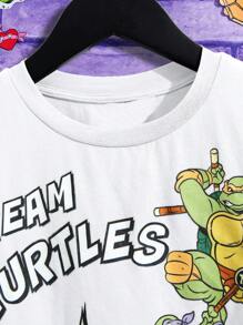 TEENAGE MUTANT NINJA TURTLES | SHEIN T-shirt surdimensionné à épaules basses, graphique de lettre et de dessin animé pour garçon préadolescent pour l'été