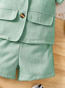 Baby Boy Cool Holiday Casual Xuân Hè Bộ 3 món, Suit, Quần short và áo phông, Trang phục dạo phố và hợp thời trang - màu xanh lá - Xem 4