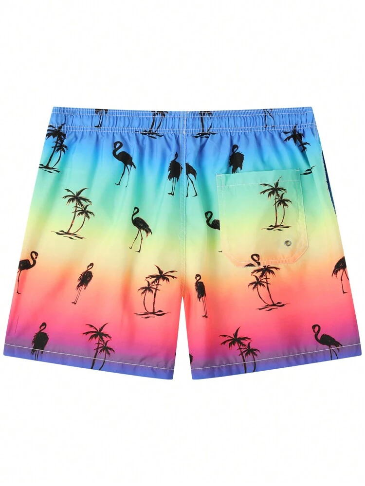 Men Drawstring Coconut Tree Printed Casual Beach Shorts