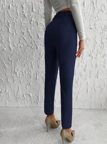 EURMUSE Solid Color Simple Casual All-Match Tapered Pants - Navy Blue - View 2
