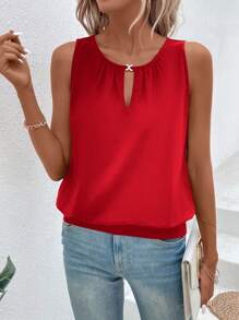EMERY ROSE Women Summer Sleeveless Tank Top With Keyhole Neckline And Loose Fit In Solid Color