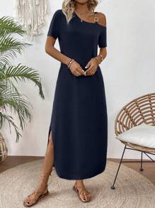 EMERY ROSE Women's Fashionable Design Summer Dress, Versatile Maxi Women Outfit - Navy Blue - View 4