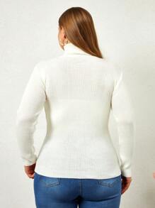 EURMUSE Plus Size Solid Turtleneck Sweater, For Winter - White - View 2