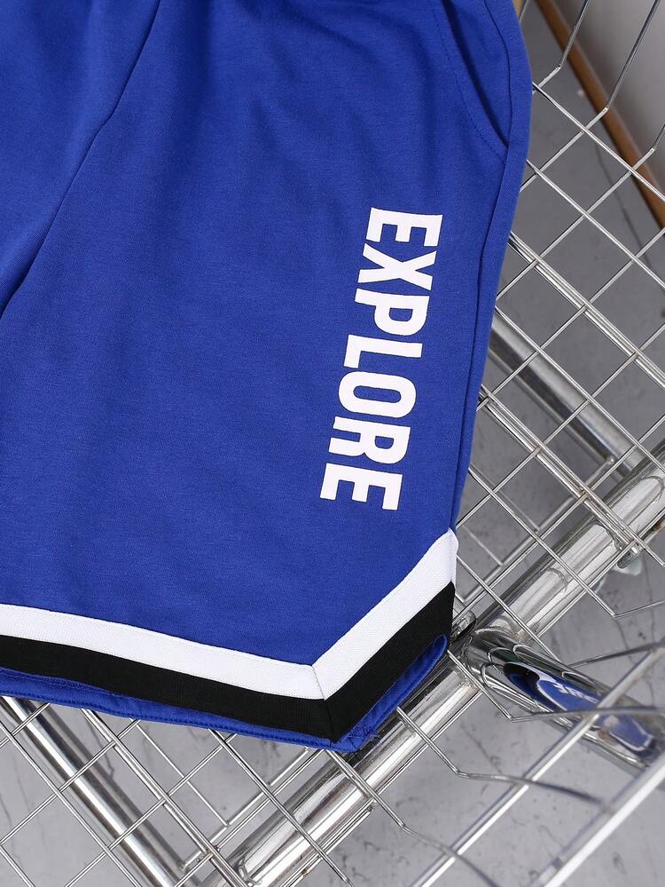 Tween Boys' Loose Fit Casual Crewneck Letter Print Short Sleeve T-Shirt And Shorts Set