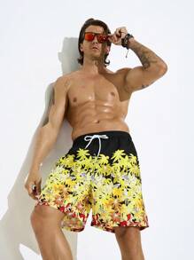 Manfinity Men Printed Drawstring Casual Beach Shorts For Vacation