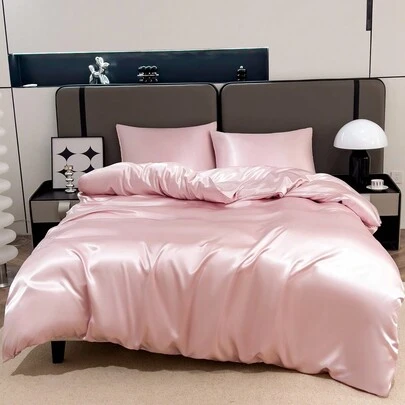 3pcs Luxury Light Pink Silky Satin Bedding Set, Soft & Breathable, Wrinkle-Resistant, Promotes Better Sleep, Hotel Style, Gift For Parents & Friends, Includes 1 Duvet Cover & 2 Pillowcases, Suitable For Dorm & Back To School