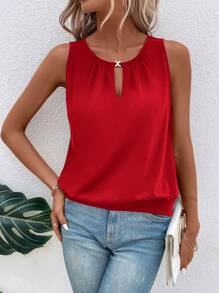 EMERY ROSE Women Summer Sleeveless Tank Top With Keyhole Neckline And Loose Fit In Solid Color
