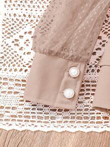 Young Girl 1pc Cartoon Astronaut & Moon Design Printed Basic Round Neck Puff Sleeve T-Shirt - Apricot - View 5