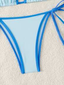Swim Mod Color Block Edged Halter Back Tie Summer Beach Bikini Set