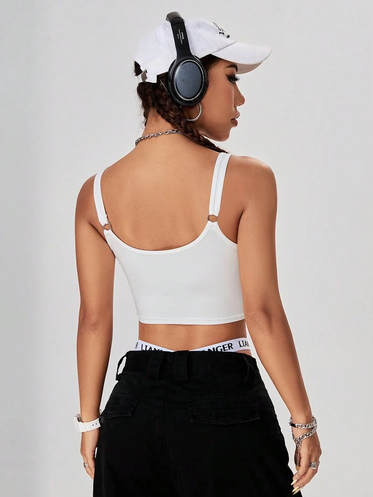 Women Embroidered Slogan Pattern Cropped Cami Top