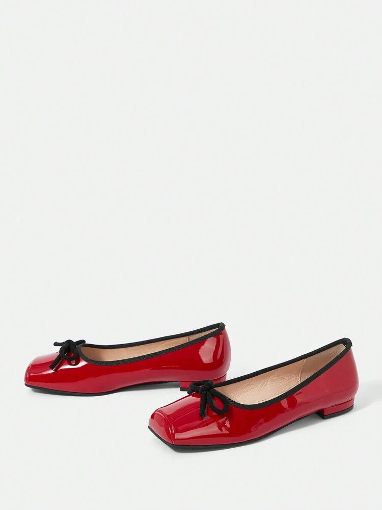 Women's Simple Square Toe Flat Shoes With Bow Decoration For Summer Vacation Shoes Summer