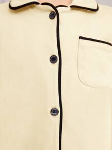 SHEIN Bộ áo len dệt kim hai mảnh cỡ lớn dành cho cô gái trẻ và quần dệt kim rộng để mặc ở nhà - Màu be - Xem 5