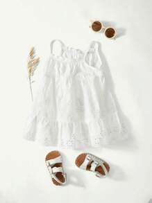 Cozy Pixies Baby Mädchen elegantes Spaghetti-Träger-Kleid mit Hohlsaum-Stickerei in uni