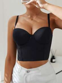 简单可调节聚拢塑形防下垂亮面女士胸罩，1 件 - 黑色 - 查看 3