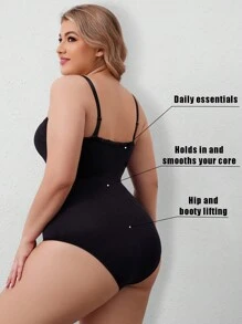 Plus Size Lace Patchwork Monochromatic Bodysuit Shapewear