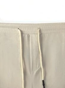 Manfinity Homme Solid Color Drawstring Waist Pocketed Long Pants, For Fall - Apricot - View 6